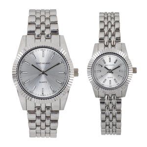 Silver Plated Luxury Style Dress Metal Wrist Couple Fashion Watch Gift Set